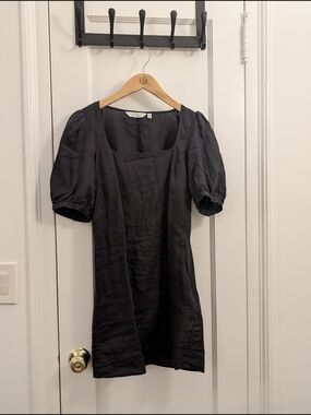 & Other Stories Black Linen Top with Crew Neck
